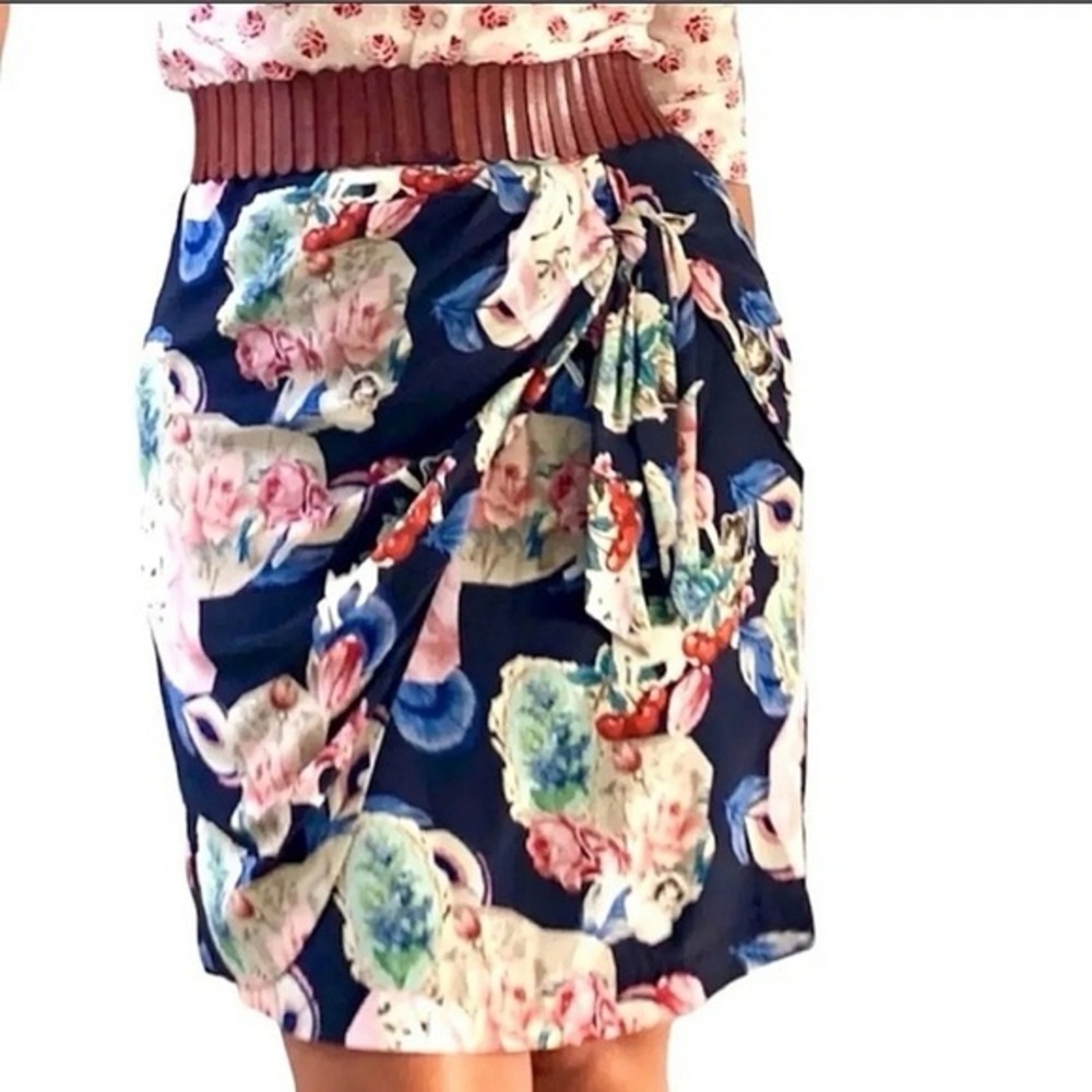 Anthropologie Floral Blue Skirt